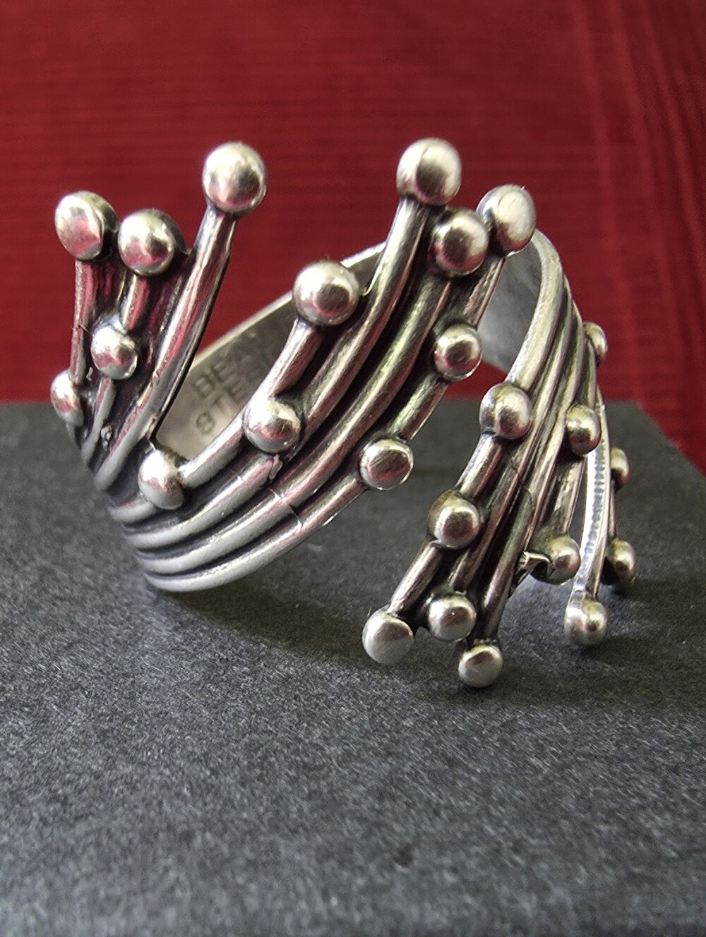 VTG Sterling Silver Abstract Modern Textured Bypass Ring - Marked BEAU 925 - Picture 2 of 8